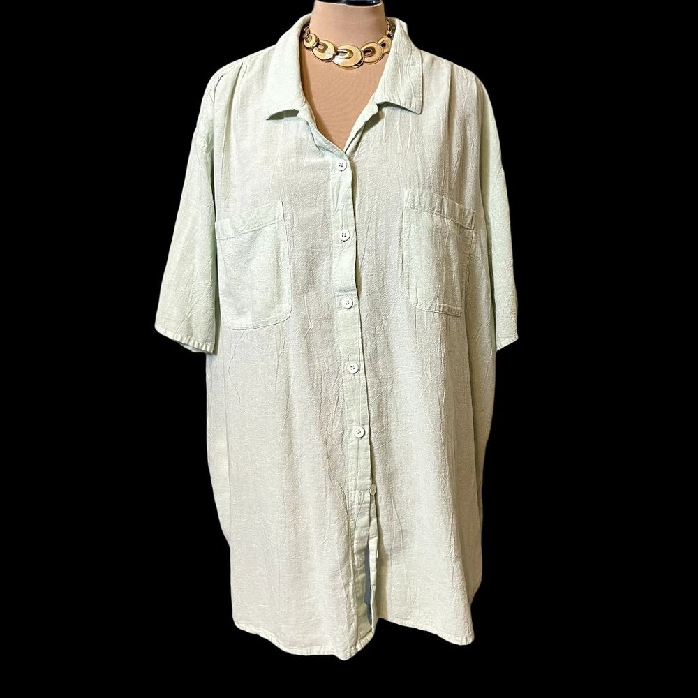 Vintage MIB Collection Light Green 100% Cotton Short Sleeve Button Front Top 6X